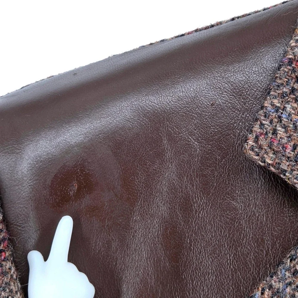 Vintage 80s‎ Union Made Tweed & Leather Sport Coat Blazer Brown Wool USA 46R